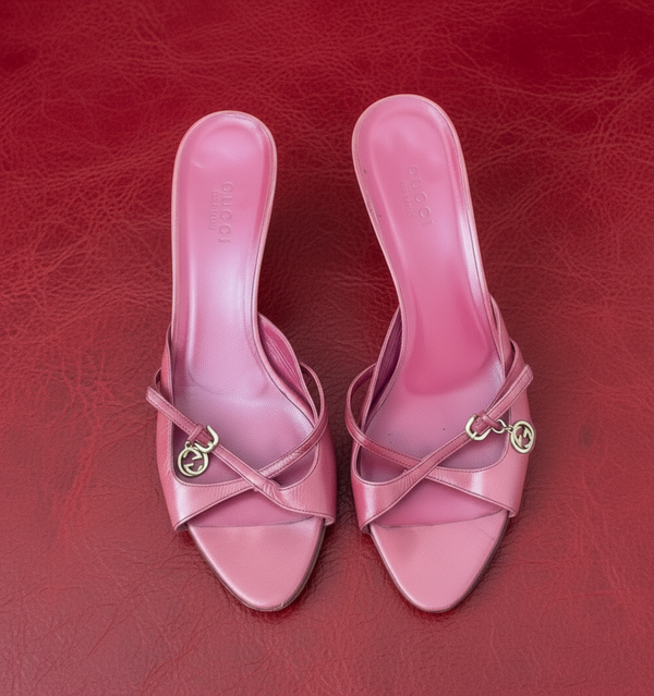 6.5US Gucci GG Charm Pink Mules