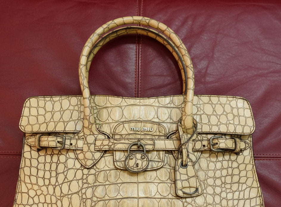 RARE VINTAGE MIUMIU CREAM CROCODILE HANDBAG