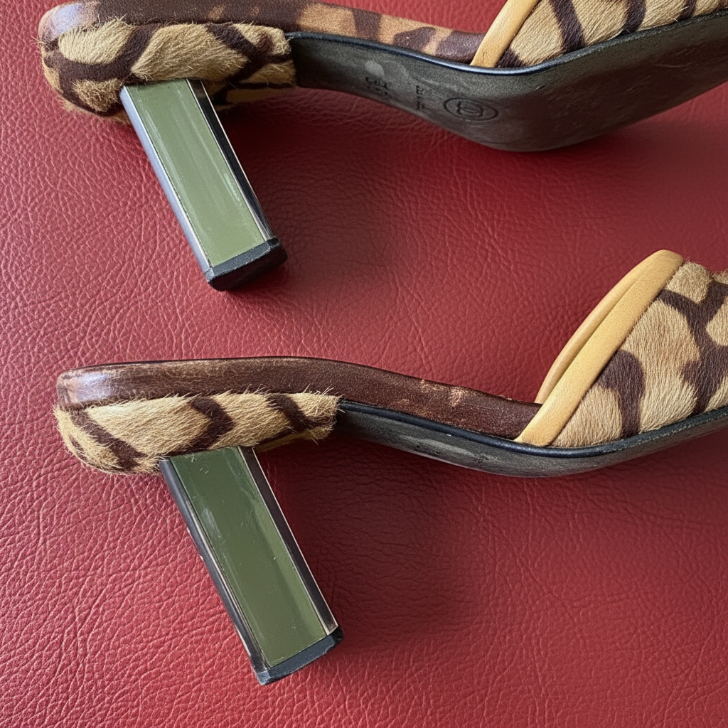 5US CHEETAH PRINT CHANEL MULES