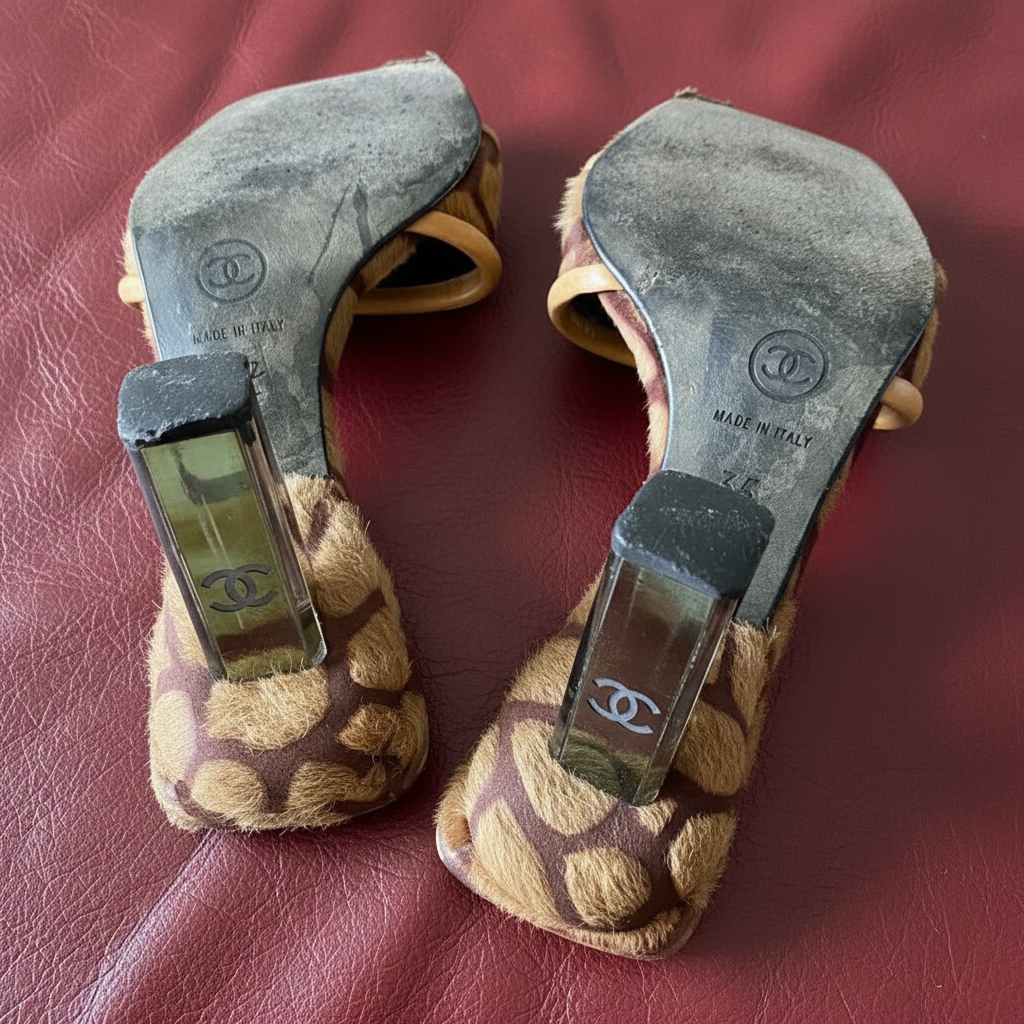 5US CHEETAH PRINT CHANEL MULES