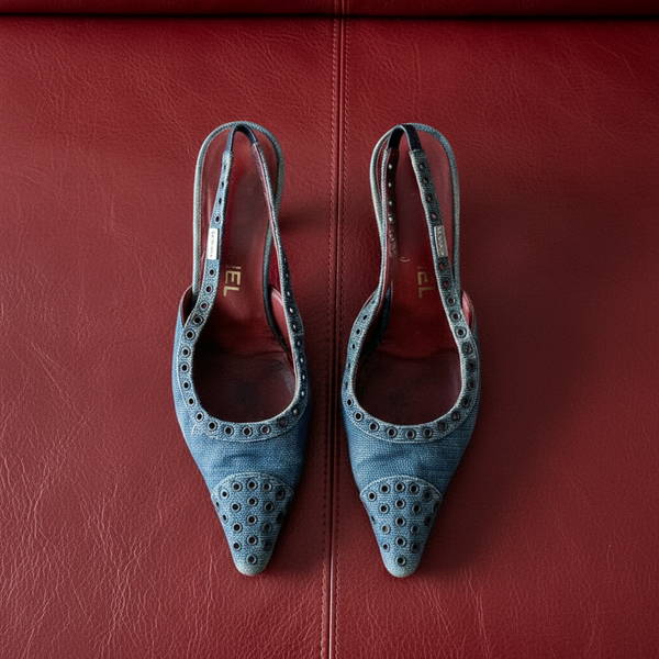5.5US CHANEL DENIM SLINBACK POINTED TOES
