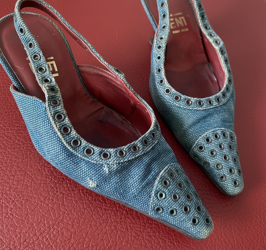 5.5US CHANEL DENIM SLINBACK POINTED TOES