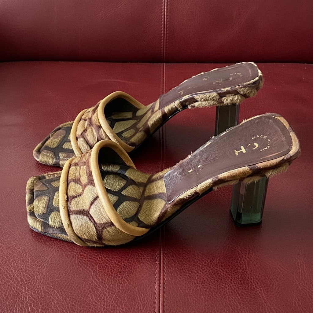 5US CHEETAH PRINT CHANEL MULES