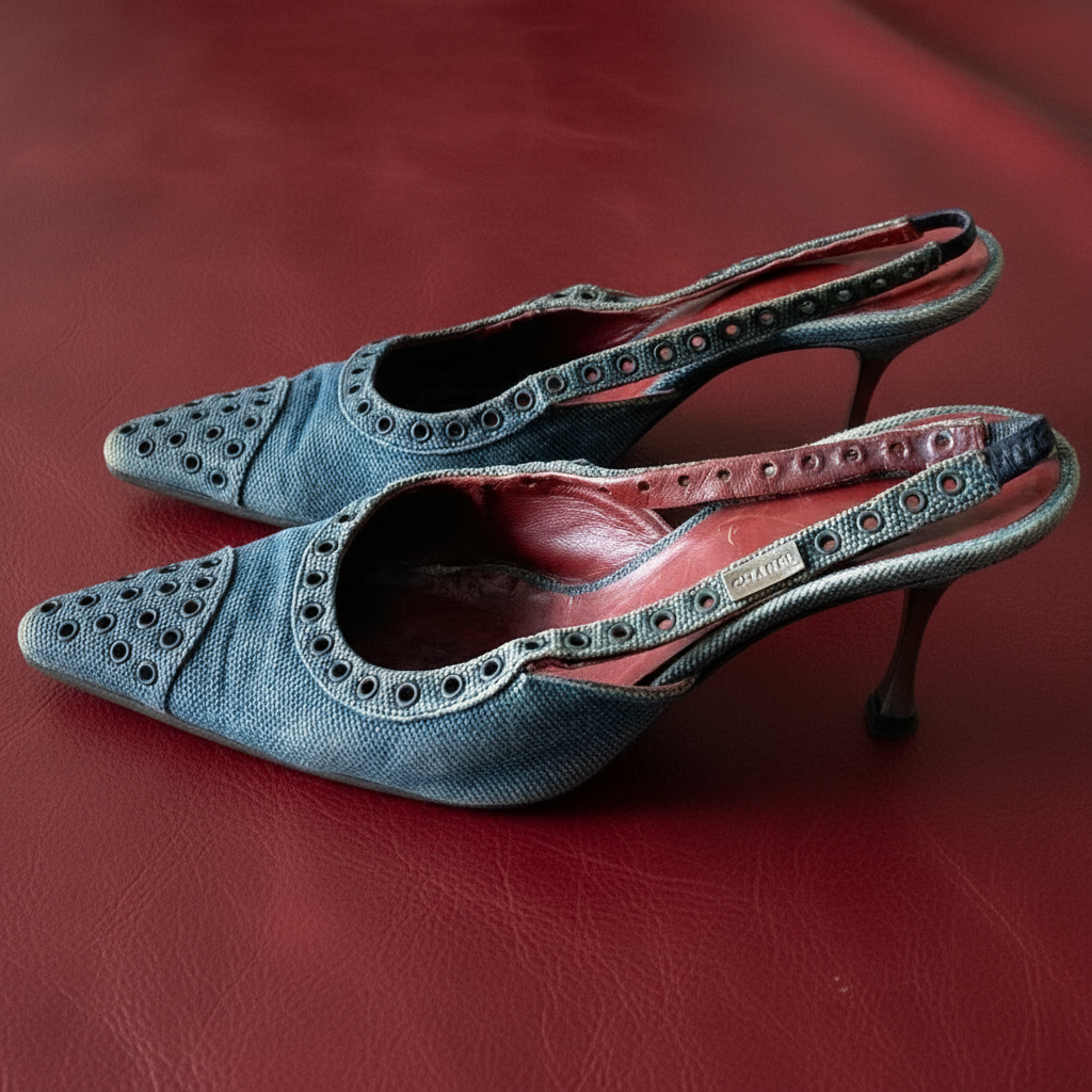 5.5US CHANEL DENIM SLINBACK POINTED TOES