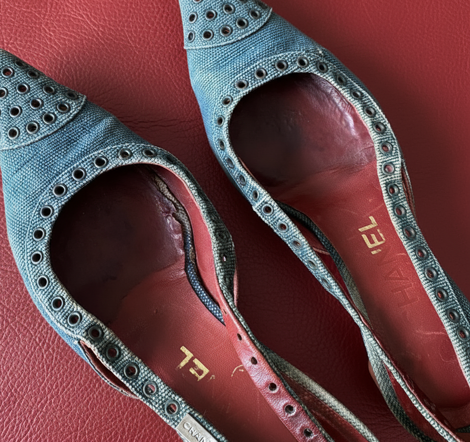 5.5US CHANEL DENIM SLINBACK POINTED TOES
