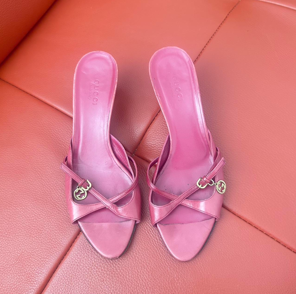 6.5US Gucci GG Charm Pink Mules