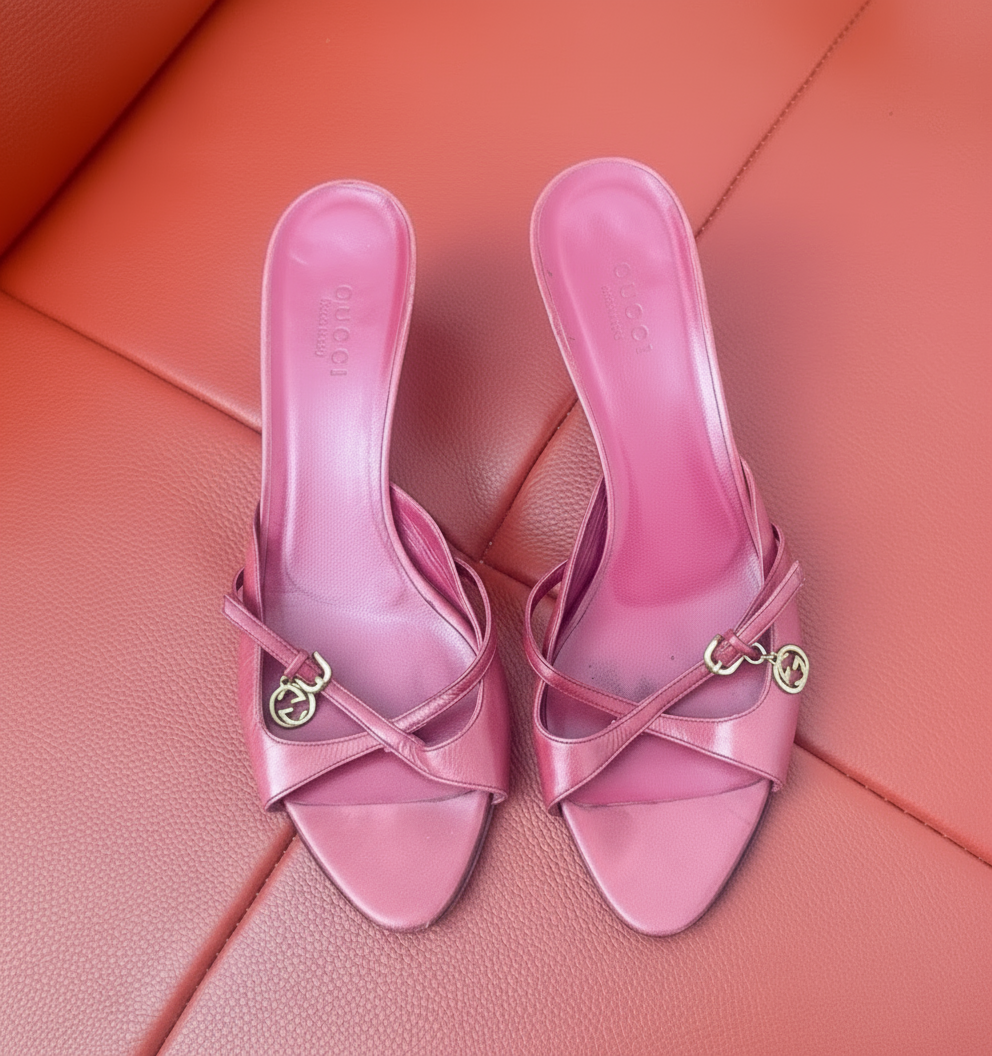 6.5US Gucci GG Charm Pink Mules