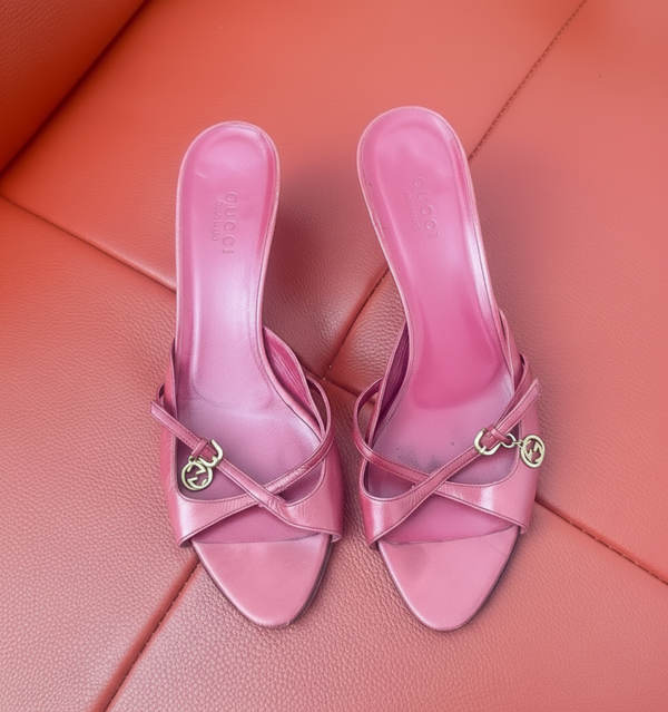 6.5US Gucci GG Charm Pink Mules